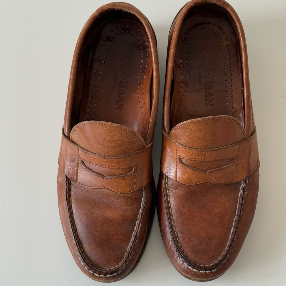 VINTAGE Cole Haan Made in USA Leather Penny Loafers Chestnut Brown-Men’s Size 8C - Picture 9 of 14